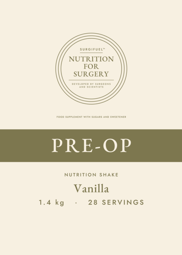 SurgiFuel™ Pre-Op pack label, Vanilla, 1.4kg, 28 servings