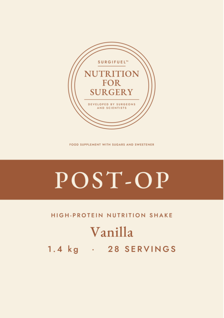 SurgiFuel™ Post-Op pack label, Vanilla, 1.4kg, 28 servings